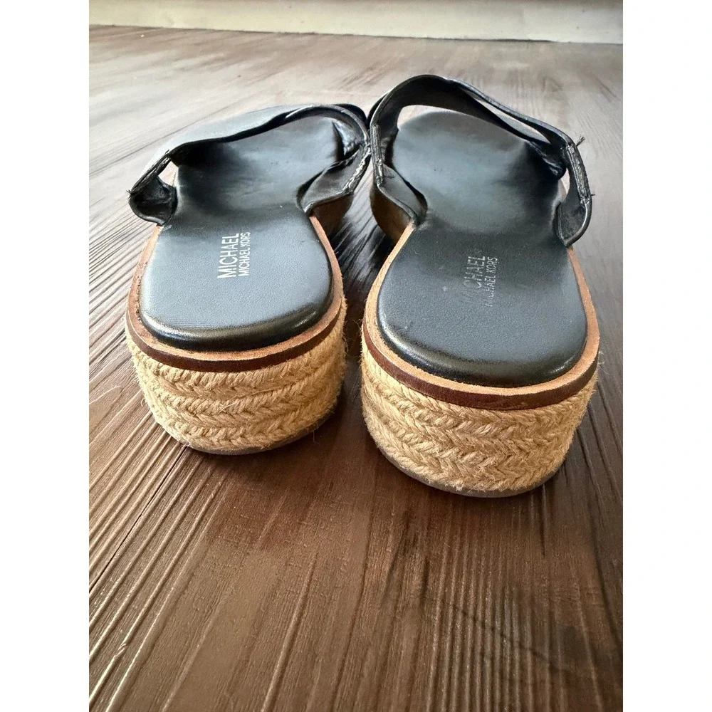 Michael Kors Black Leather Crisscross Espadrille Platform Slide Sandals Women 7M